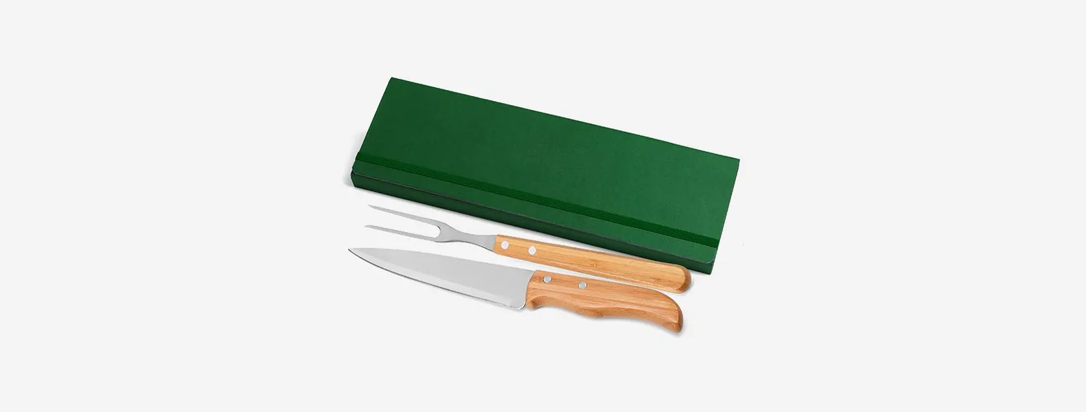 CONJ. DE GARFO E FACA INOX / BAMBU COM ESTOJO VERDE - 3 PÇS