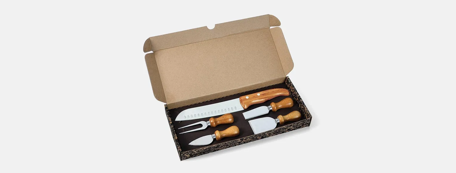 CONJ. PARA QUEIJO E FACA SANTOKU EM INOX / BAMBU - 5 PÇS