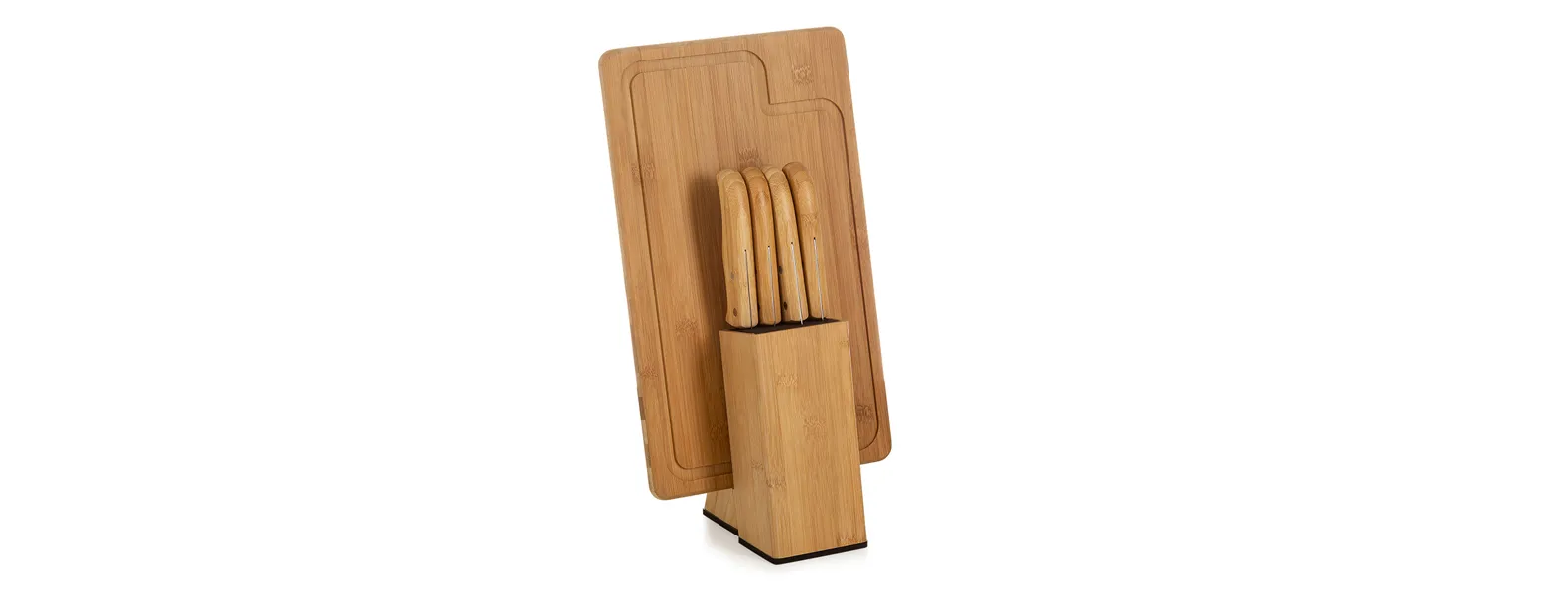 CONJUNTO PARA COZINHA COM CEPO EM BAMBU / INOX - 6 PÇS