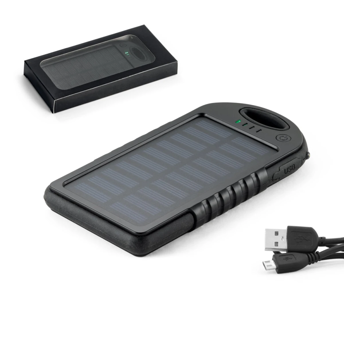 DAY. Bateria portátil solar em ABS com painel solar e LED 2.000 mAh