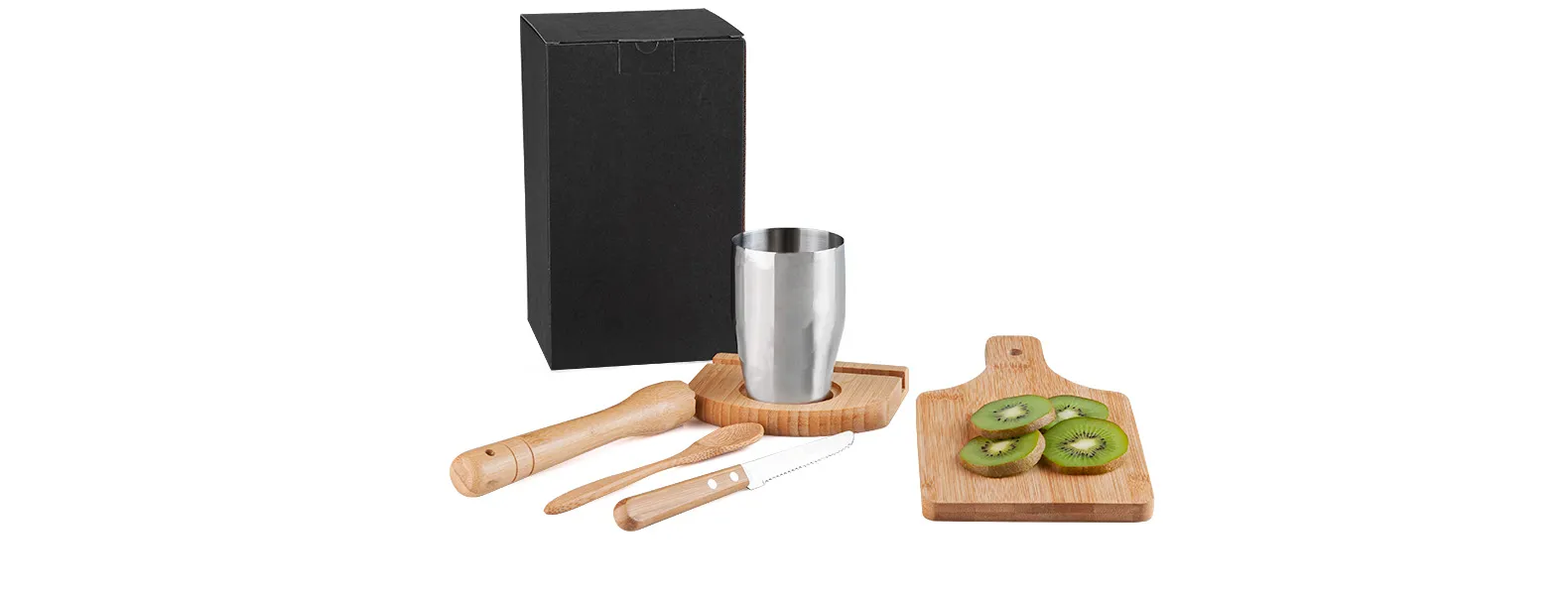 KIT PARA CAIPIRINHA EM BAMBU IBIZA COM COPO INOX - 6 PÇS