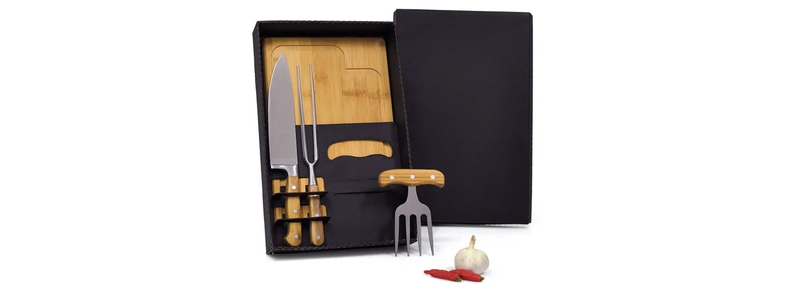 KIT PARA CHURRASCO EM BAMBU COM GARFO 4 DENTES - 4 PÇS