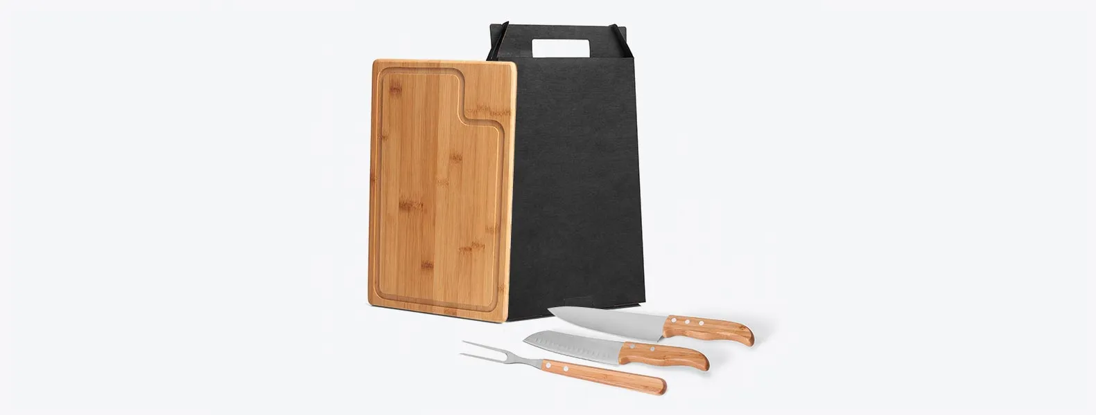 KIT PARA CHURRASCO EM BAMBU/INOX TEXAS COM 2 FACAS - 4 PÇS