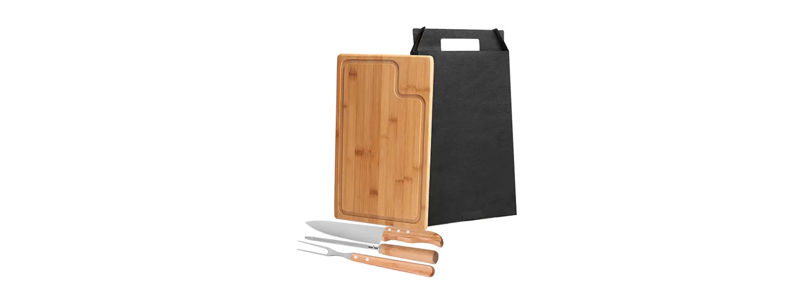 KIT PARA CHURRASCO EM BAMBU / INOX TEXAS COM CHAIRA 4 PÇS