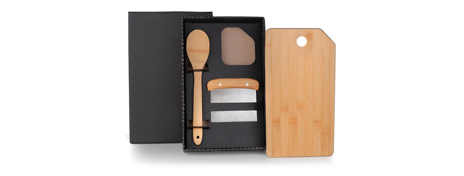 KIT PARA COZINHA EM BAMBU / INOX COM ESPÁTULA MULTIUSO - 3 PÇS