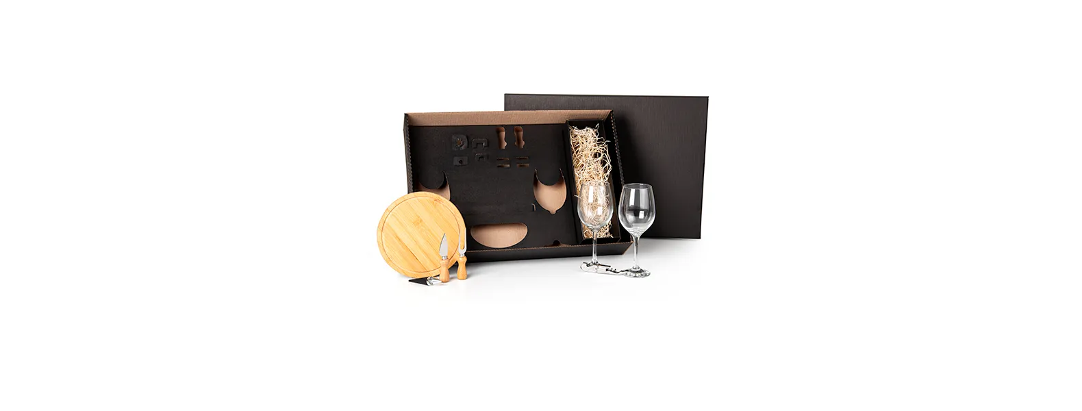 KIT QUEIJO E VINHO COM ESPAÇO PARA GARRAFA - 7 PÇS - NÃO ACOMPANHA GARRAFA